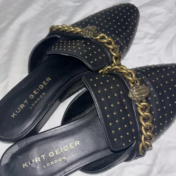 Kurt Geiger Black Mules with Gold Chain Detail 40.5 - Picture 4 of 6